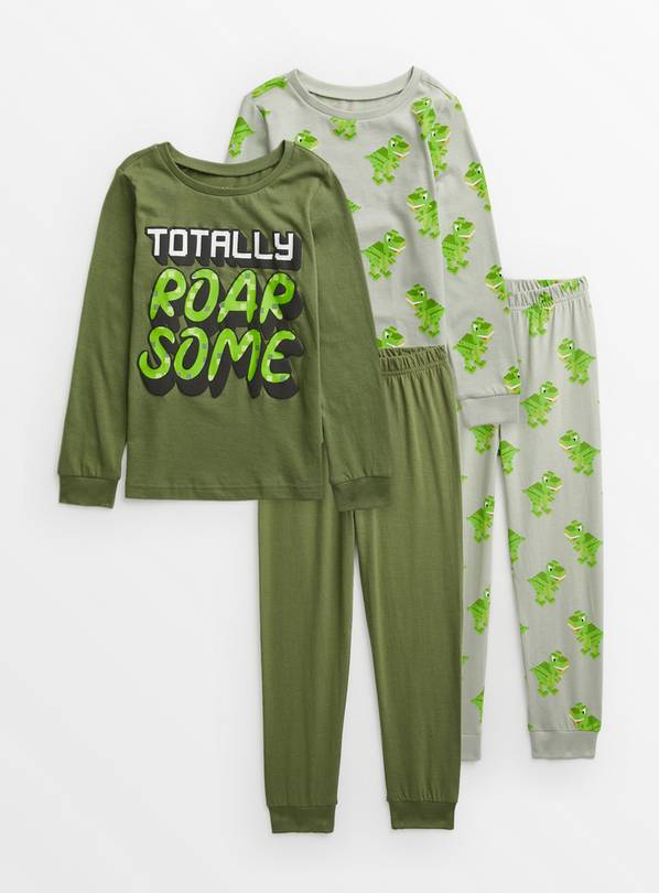 Green Pixel Dino Pyjamas 2 Pack 1.5-2 years